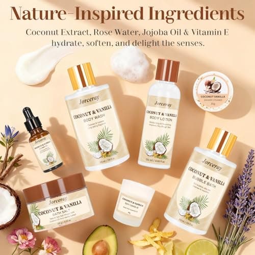 Jorceray 22PCS Spa Gift Baskets for Women, Luxury Bath and Body Gift Basket Set for Women Coconut Vanilla Spa Kit Relaxing Spa Self Care Gift for Her Wife Lover Mom Sister Friend - Thumbnail 3