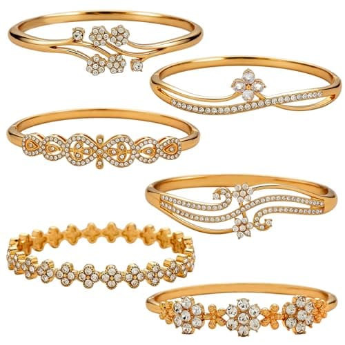 6 Pack 18K Gold Plated Bangles Bracelet Set for Women, Dainty Vintage Trendy Fashion Jewelry, Ideal Gift for Birthday Christmas Valentine's Day Mother's Day for Girlfriend Wife Mom Sister - Image 1