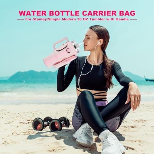 BULKITEM 30oz Water Bottle Carrier Bag with Phone Pocket for Pink Stanley 30 oz Tumbler with Handle, Neoprene Water Cup Holder Pouch with Strap for Valentines Stanley Cup Accessories - Thumbnail 2