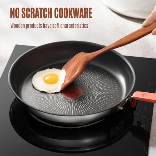 Wooden Spoons for Cooking, 9 PCS Teak Wood Cookware Utensil Set - Smooth Finish, Non-Stick, Comfortable Grip, Heat Resistant Kitchen Utensils Gift Box - Thumbnail 5