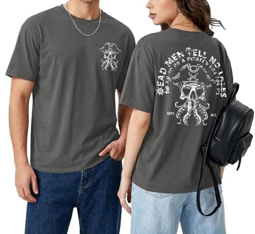 QIXYN Pirate Shirt Couple Matching Shirts Vintage Skeleton Shirt Skull Graphic Tee Family Vacation Short Sleeve Tops