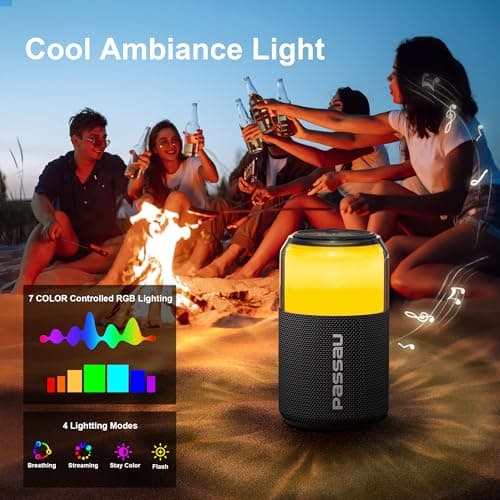 Passau Portable Bluetooth Speaker with Lights Show, 15W Loud Clear Sound, White Elephant Gifts for Adults, BT 5.4, LED Lights up Speakers Stocking Stuffers Gifts for Kids, Teen, Girls, Boys (2 Pack) - Thumbnail 6