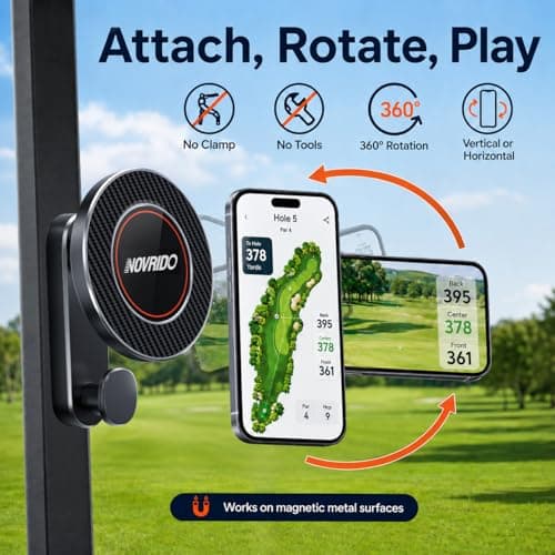 Golf Cart Phone Holder Magnetic for MagSafe iPhone, Zinc Alloy Golf Cart Phone Mount with Gear Hook, 20-Magnet Strong Hold, 360° Rotation for Swing Recording, Fits iPhone 12–17 & Other Phones - Thumbnail 5