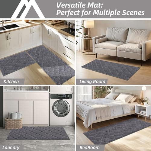 COSY HOMEER-Kitchen-Rugs 20"x48" Non-Slip Absorbent Soft Kitchen Runner Rug Polyester Kitchen Mats for Floor Washable Kitchens Standing Floor Mat for Sink Mat,Hallway,Laundry,Dark Grey - Thumbnail 6