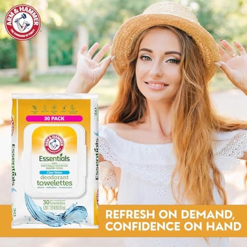 Arm and Hammer 3 Pack Face and Body Wipes for Adults - Deodorant Towelettes 90 Sheets for Women - Shower Wipes for Traveling, Camping, Gym, and Bathing - Alcohol-Free Face Sheets (Clear Water) - Thumbnail 2