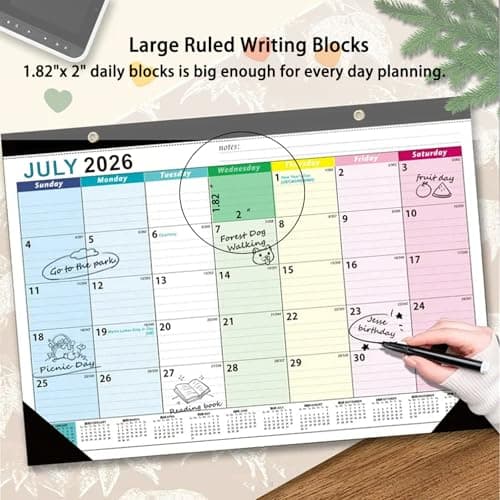 2026-2027 Desk Calendar - 18 Month Desk Calendar 2026-2027, Jan 2026 - Jun 2027, 17" x 12", Large Desk Calendar with Thick Paper, Large Blocks, Stickers, Home or Office Calendar for Easy Organizing - Thumbnail 6