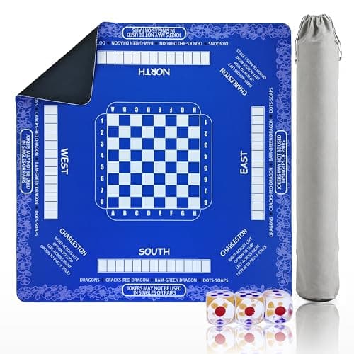 Mahjong Mat for Table with Rules & Instructions Matt Non-Slip Rubber,Travel American 32.4"x32.4" Plaid Neopren, Includes 3 Dice & Carry Bag (Blue) - Image 1