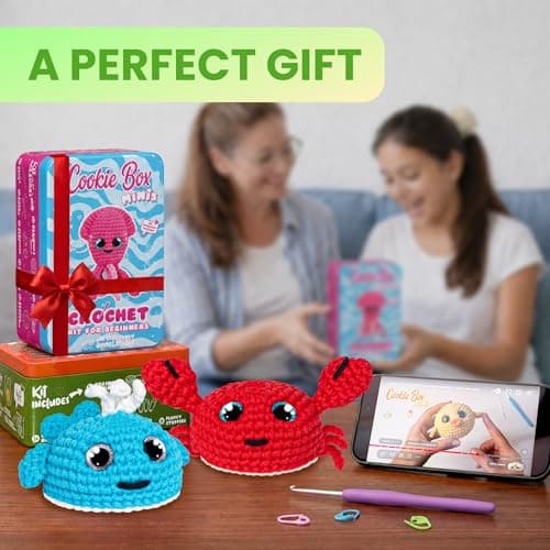 Cookie Box MINIs Crochet Kit for Beginners – Gift Set to Make Frog Ribbit Amigurumi Plushie – Easy DIY Crochet & Knitting Starter Kit with Printed Instructions & Step-by-Step Video Tutorial - Thumbnail 6