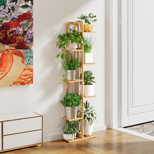 ROSSNY 55 Inch Tall Plant Stand Indoor, 7 Tier 8 Potted Bamboo Plant Stands for Indoor Plants, Corner Plant Stand, Plant Shelf For Indoor, Tiered Plant Stands, Planter Holder for Multiple Plants Indoor, Natural - Thumbnail 4