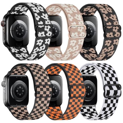 MITEV 6 Pack Stretchy Solo Loop Compatible with Apple Watch Band 38mm 40mm 41mm 42mm 44mm 46mm 45mm 49mm Women,Soft Nylon Elastic Braided Strap Wristband for iWatch Series 11 10 9 8 7 6 5 4 3 Ultra/SE - Image 1
