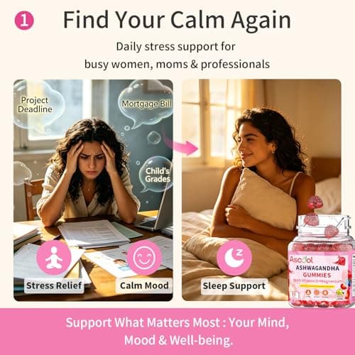 Ascool Ashwagandha Gummies for Stress Relief & Clam with Magnesium + Vitamin D – 90 Count Sugar-Free, Vegan Ashwa Supplements - Thumbnail 2
