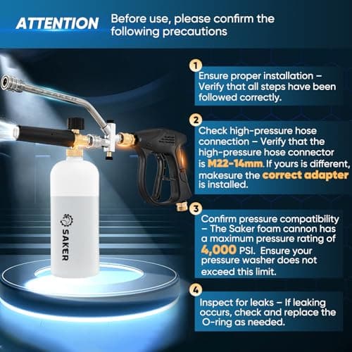Saker Foam Cannon Dual Connector Accessory for Pressure Washer Kit,with Foam Cannon Dual Connector,Pressure Washer Gun for Car Washing and Cleaning,5 Power Washer Sprayer Nozzles - Thumbnail 2
