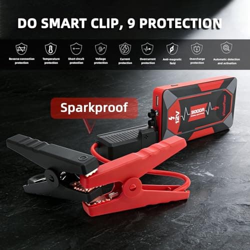 VisualPower 3000A Portable Car Jump Starter, 12V Battery Booster for 6.0L Gas/4.0L Diesel, 9 Safety Protections, Power Bank, 3-Mode LED Flashlight & Hard Case - Thumbnail 5