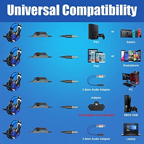 BENGOO G9000 Stereo Gaming Headset for PS4 PC Xbox One PS5 Controller, Noise Cancelling Over Ear Headphones with Mic, LED Light, 7.1 Surround Sound, Soft Memory Earmuffs for Nintendo Xbox Series X|S - Thumbnail 6