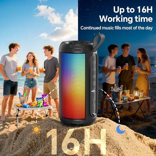 FULMINARE Bluetooth Speaker Wireless TWS Pairing 26W HD Loud Stereo Portable Bluetooth Speakers 6.0 with 16H Playtime, RGB LED Light, IPX5 Waterproof for Home Outdoor Party Gift Black - Thumbnail 3