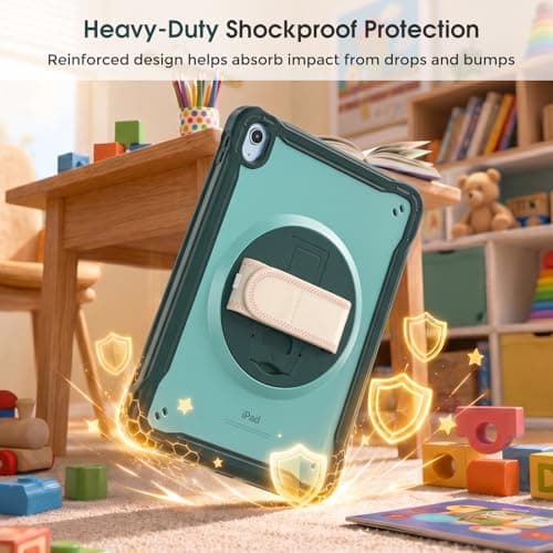 ProCase Kids Case for iPad A16 11th Gen 11" 2025/iPad 10th Gen 10.9" 2022 with Screen Protector, Fully-Body Shockproof Rugged Protective Cover with Rotatale Stand Hand/Shoulder Strap -Green - Thumbnail 5