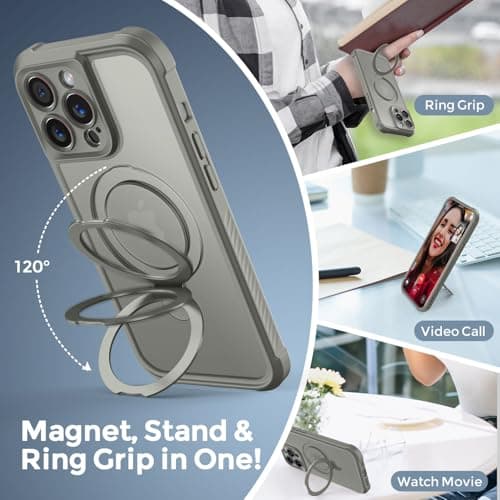 MOCCA Design for iPhone 14 Pro Case with Magnetic Invisible Stand [Full Camera Protection] [Compatible with Magsafe] Military Drop Shockproof Translucent Matte Phone Case Cover 6.1",Titanium Gray - Thumbnail 4