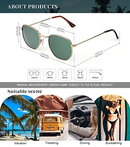 KALIYADI Hexagon Sunglasses For Women Men Polarized Square Sunglasses For Womens Sun Glasses UV Protection Metal Frame (3 Packs) - Thumbnail 5