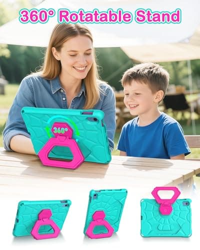 YIHE Shockproof Kids Case for iPad (A16) 11th Generation 11 Inch 2025/ iPad 10th Generation 10.9 inch 2022, Durable Protective Cover with Built-in Screen Protector & Stable Stand, Cyan Pink - Thumbnail 6