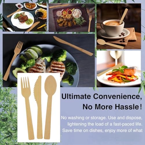 Bonigour Bamboo Cutlery Set | Compostable Utensils for Eating | 180 Pieces Bamboo Disposable Utensil [60 Forks, 60 Spoons, 60 Knives ] | Biodegradable Utensils for Parties (180) - Thumbnail 3