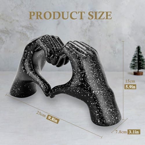 Heart Hands Sculpture Gold Resin Home Decor Heart Decorations Modern Love Finger Statue for Living Room, Shelf Table Vanity Entryway DéCor (Black) - Thumbnail 2