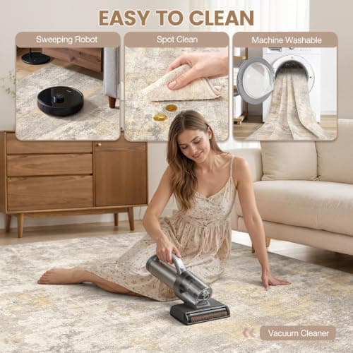 cotiled 5x7 Area Rugs for Living Room - Washable Neutral Abstract Carpet Non Slip Soft Rug for Bedroom & Dining Table, Robot Vacuum & Pet Friendly Floor Decor Gold/Grey/Brown - Thumbnail 2