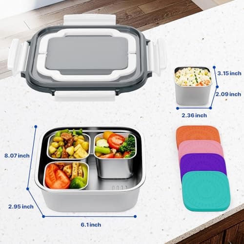 ENCYS Set of 2 Stainless Steel Conntainers with Lids 5 Pack,Large Stainless Steel Container(1.5qt) and Set of 4 Snack Containers,Convenient to Carry,Suitable for Picnics and Travel - Thumbnail 2
