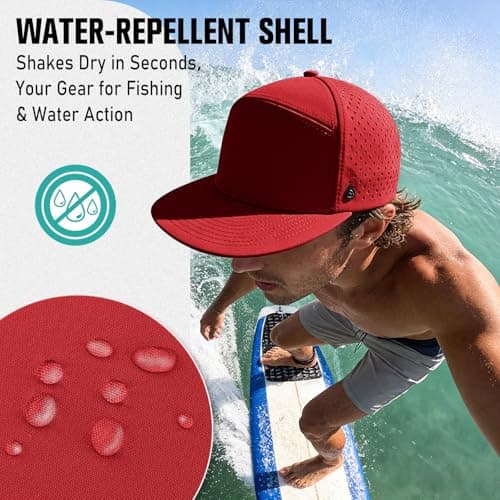 AOPREL Flat Brim Baseball Cap for Men Adjustable Trucker Hats Water-Resistant Performance Hat with Breathable Laser Perforated for Running, Golf, Workout, Gym & Outdoor Red - Thumbnail 4