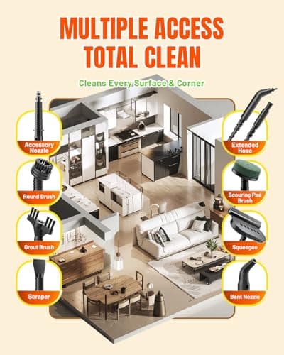 TEEVOGO Handheld Steam Cleaner, 15s Fast Heating, Adjustable Steam, 650mL Large Water Tank, Pressurized Portable Steamer for Cleaning Home, Kitchen, Car, Bathroom, Tile, Furniture, Multi-Surface - Thumbnail 6