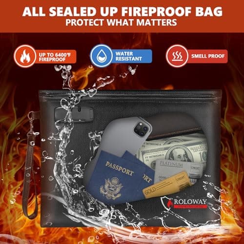 ROLOWAY Fireproof Document Bag (14.5 x 11.5 inch), 6400℉ Fireproof Money Bag with Zipper for Cash, Fire Safe Money Pouch with Lock (Black) - Thumbnail 3