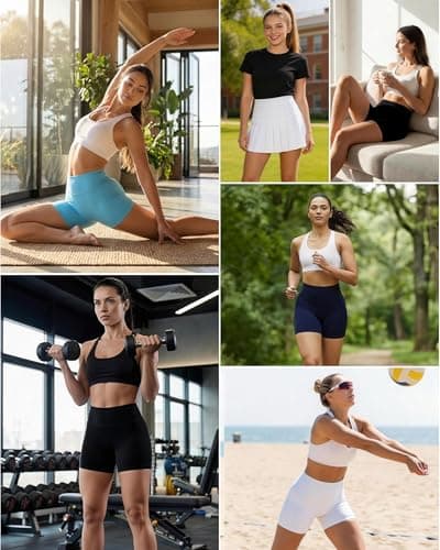 Roadbox 5" High Waisted Women's Biker Shorts, Tummy Control Compression Booty Spandex Shorts for Volleyball Workout Gym Yoga Running(L) White - Thumbnail 6