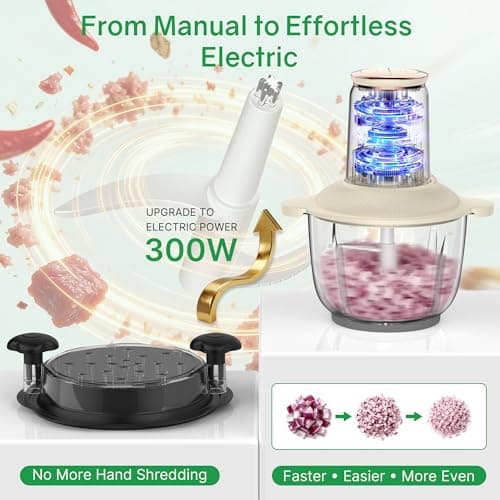 Food Processors 300W Electric Chicken Shredder Meat Grinder with Dual Blades and Full Copper Motor, 2L Food Chopper for Meat/Cooked Chicken Breast/Fish/Vegetable/Baby Food/Pet Food(Large) - Thumbnail 3