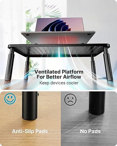 HUANUO Monitor Stand, Monitor Stand Riser 3 Height Adjustable, Monitor Riser with Airflow Vents, Laptop Stand for Desk, Laptop Riser, Desk Organizer for Monitor, 15.6" Laptop, PC, Printer - Thumbnail 6
