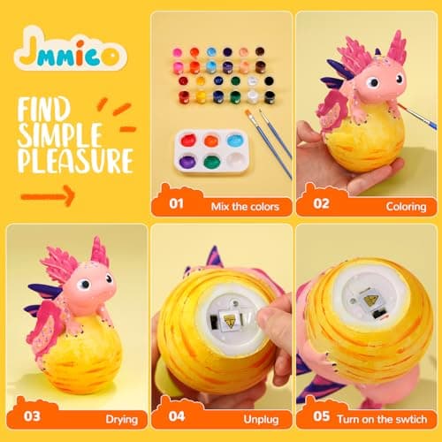Paint Your Own Axolotl Lamp Kit, Axolotl Crafts Night Light, Arts and Crafts for Kids Ages 4-8, Kids Crafts Ages 6-8 8-12, Birthday Gifts for Girls Boys 6 7 8 9 10 11 12 Years Old 【Upgraded Paints】 - Thumbnail 5