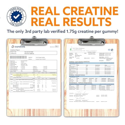 Creatine Monohydrate Gummies, 6200mg Creatine plus Taurine, BCAA, D3, K2 and B Vitamins, Best Creatine for Women and Men, Pre Workout Gummies, Increase Strength, Build Muscle, Vegan -120 pieces, Berry - Thumbnail 6