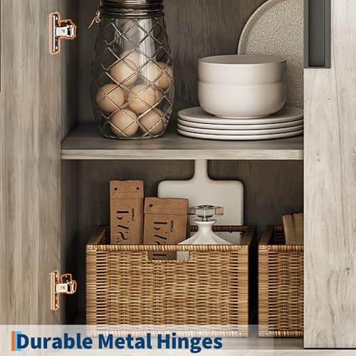 SLEKVERSA 70.6" Tall Bookshelf w/Doors & Metal Base, 5-Tier Bookcase with Cabinet and Adjustable Shelf, Wooden Book Shelf Farmhouse Bookcase for Living Room Office Library - Thumbnail 4