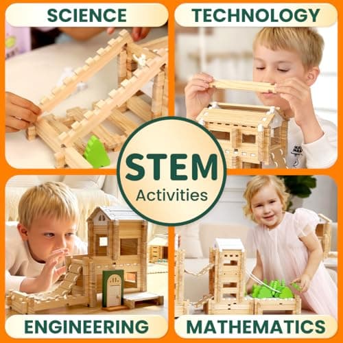 Jovi-mindly＆Notchies Space Wooden Blocks Set 101 PCS Create 40+ Shapes,Toys Educational Wooden Building Blocks Puzzles for Kids Ages 5-8 Boys and Girls,Truck/Excavator,FSC Certified - Thumbnail 4