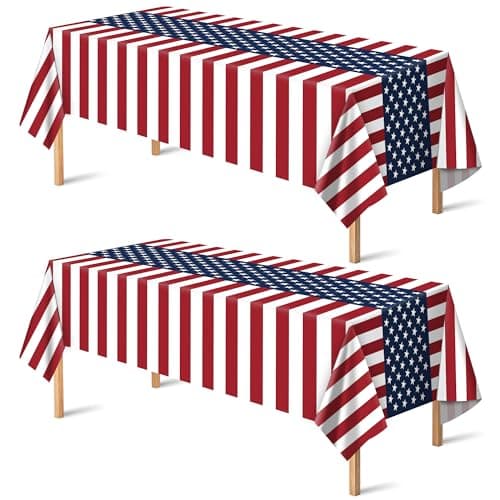 OHOME 4th of July Decorations - Patriotic American Flag Plastic Tablecloth for 250th Anniversary | Fourth of July Accessories for Home Outdoor Outside Party Favors,54"x108",2 Pack - Image 1