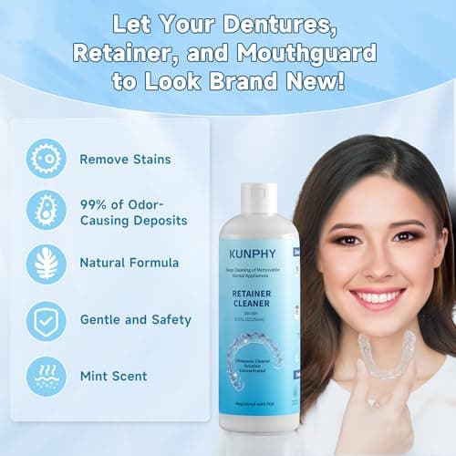 2 Pack Ultrasonic Retainer Cleaner Solution for Sonic Denture Cleaner-Professional Cleaning of Retainers, Invisible Aligners, Mouth Guards, Night Guards, Remove Odors, Discoloration & Stains 8.5oz - Thumbnail 2