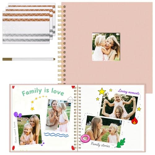Vienrose 10 x 10 Inch Scrapbook Photo Album, Linen Hardcover Photo Book with 80 White Pages, DIY Memory Book Kit with Accessories for Wedding, Baby Shower, Travel, Christmas (Pink, 40 Sheets) - Image 1
