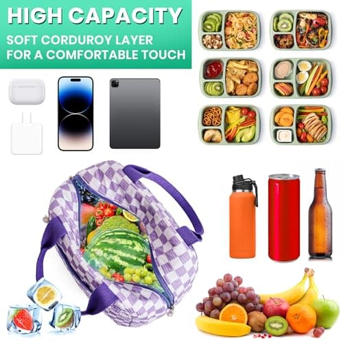 Lunch Bag for Women Grils Adult Cute Corduroy Lunch Tote Bags Reusable Insulated Lunch Box Large Capacity for Work Picnic or Travel - Thumbnail 5