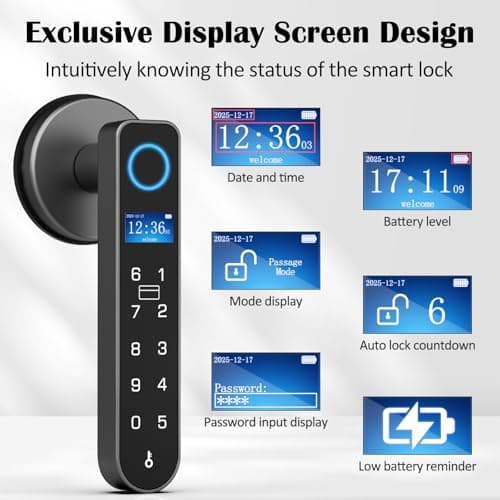 Fingerprint Keyless Entry Bedroom Door Lock with Code RFID Card NFC APP Keypad, Smart Biometric Automatic Interior Door Handle with Lock for Indoor Hotel Pantry Apartment Office Home, Black - Thumbnail 4