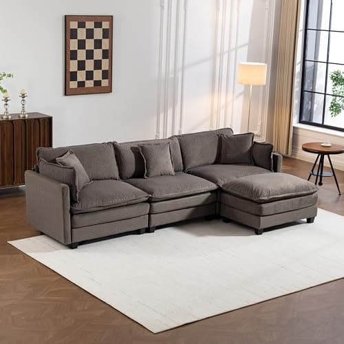 Fachmaih Sectional Cloud Couch 114" Modular Sofa with Ottoman Deep Seat Couches Modern Cloud Couch with Pillow for Living Room, Bedroom and Apartment - Image 1