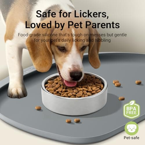 DownyPaws Dog Food Mats for Floors Waterproof, BPA Free Silicone Dog Bowl Mat, Non-Slip Pet Feeding Mat with High Raised Edge, Cat Placemat for Messy Drinkers, 24"×17", Gray - Thumbnail 2