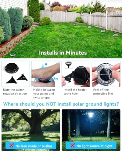 Krinzitt 12 Pack Mini Solar Powered Ground Lights, Bright LED Solar Lights Outdoor Waterproof for Landscape Decoration, Pathway Lighting for Garden Walkway Driveway（Cool White） - Thumbnail 4