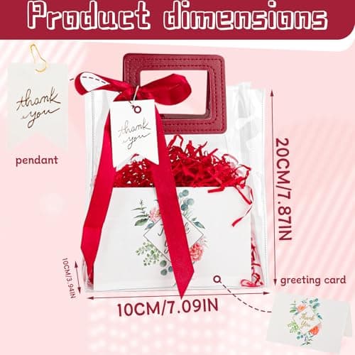 LERCTH Red Clear Thank You Gift Bags with Handles, Plastic Transparent Party Favor Bags with Ribbon Bow & Tags, Reusable Gift Bags for Wedding Bridal Shower Baby Shower Birthday Party Decor Supplies - Thumbnail 2