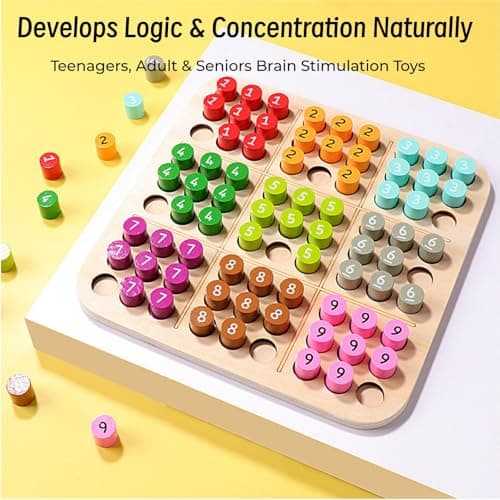 GAKICO Wooden Sudoku Board Game: Math Brain Teaser Puzzle Desktop Game Train Logical Thinking Ability with 81 Pegs for Teenagers, Adult & Seniors Brain Stimulation Toys, Party Favors & Stress-Relief - Thumbnail 2