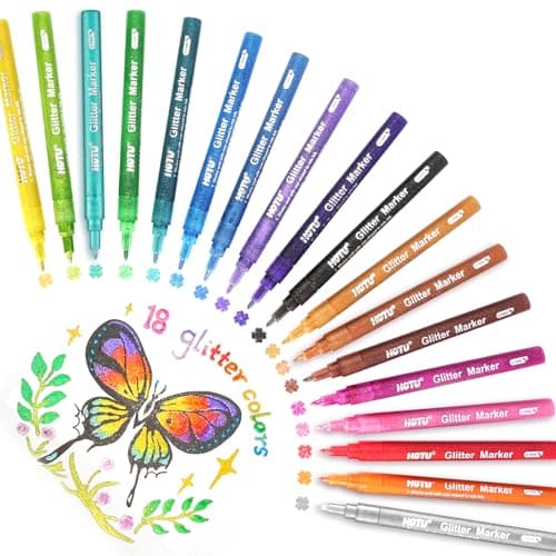 HOTU Glitter Markers Pens, 18 Colors Glitter Gel Pens 0.7mm Extral Fine Tip Paint Marker For Rock Painting,Scrapbooking, DIY Craft, Making Cards, Journaling, Doodling, Projects,Nail Art - Image 1