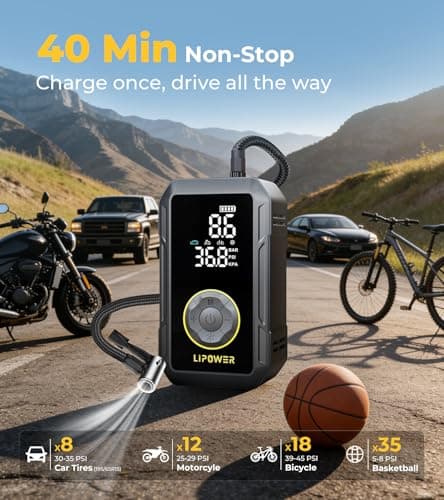 Lipower Tire Inflator Portable Air Compressor,150PSI Cordless Air Pump for Car Tires,1 Min Fast Inflation,4000mAh Tire Inflator with LED Light,Auto Shut-Off & Digital Pressure Gauge Suitable for Car - Thumbnail 3
