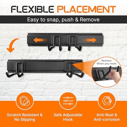 Evalote "96 Garage Tool Organizer Wall Mount - Heavy Duty 1020 lbs Metal Storage Rack, Easy Install Adjustable Hooks for Garden Tools Brooms - Thumbnail 4